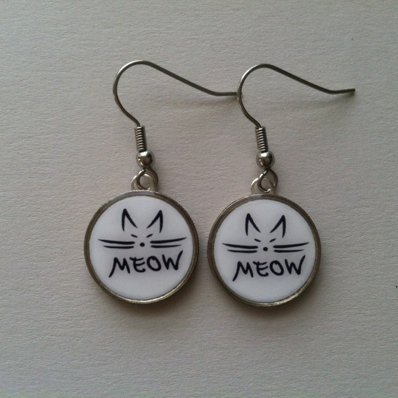 MEOW Kitty Cat Dime Earrings Stainless Steel Ear Wires Handmade