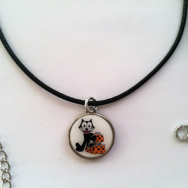 Felix the Cat Dime Pendant on Chain or Cord Charm Necklace Bag of Tricks 2-sided
