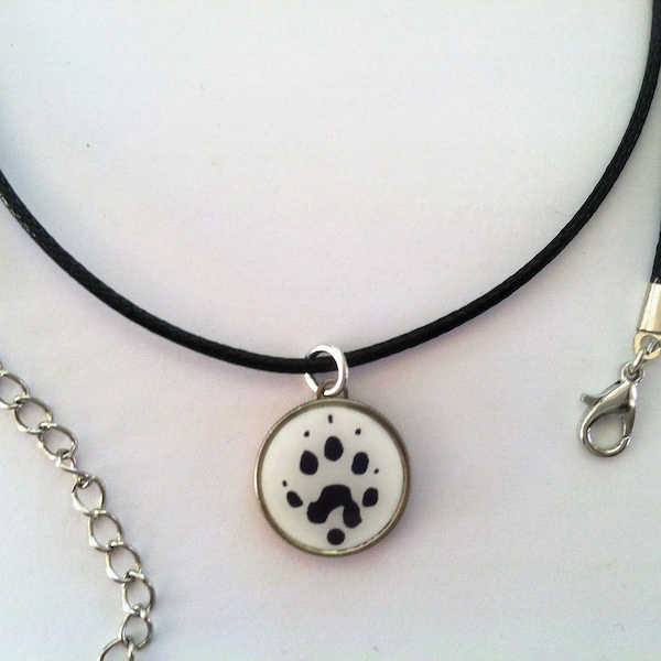 Ferret Paw Print Dime Pendant Charm on Chain or Cord Necklace 2- Sided