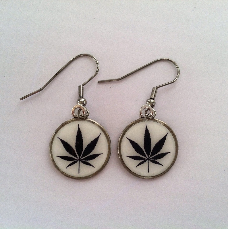 New Lighter Weight Marijuana Leaf Dime Earrings Stainless Steel Ear Wires Handmade Cannabis