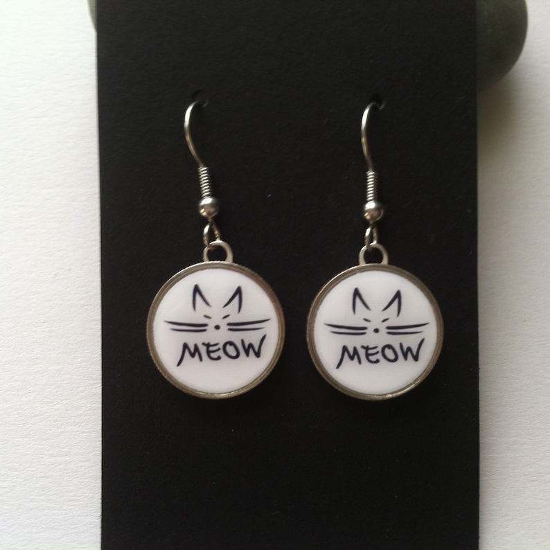 MEOW Kitty Cat Dime Earrings Stainless Steel Ear Wires Handmade