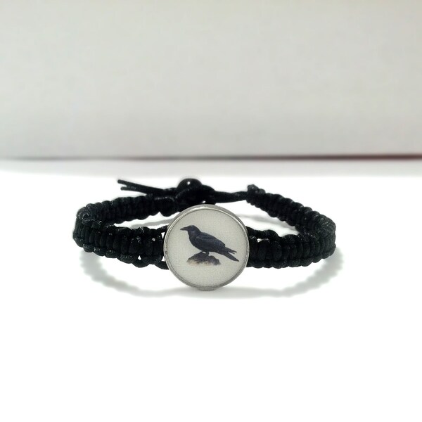 Raven / Crow Black Cord Macrame Bracelet choose size order 1/2 inch LARGER than your wrist size.