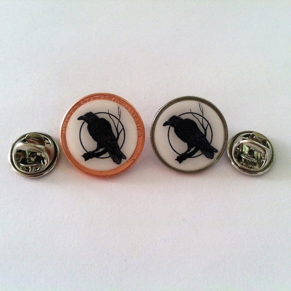 Raven Moon / Crow Lucky "Pinny" Penny Pin OR Dime Pin Black bird