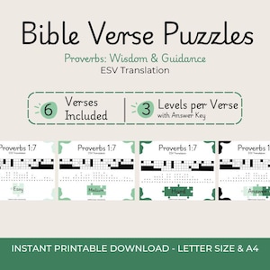 Rompecabezas de versículos bíblicos para memorizar de Proverbios – Actividad con las Escrituras de la ESV (Descarga digital)