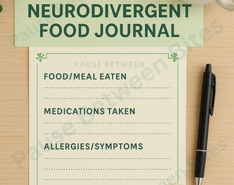 Pauze tussen hapjes Maaltijdplanner - neurodivergent afdrukbaar voedingsdagboek