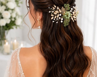 Salie groene bloemen bruids haar kam bruiloft haar accessoire voor bruid moeder cadeau voor bruidsmeisje haaraccessoire voor zus cadeau voor haar verjaardag