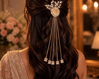 Vintage Floral Hair Chain Accessory for Weddings bride hair accessory for bridesmaid gift for sister hair jewelry for engagement gift 24 cm
