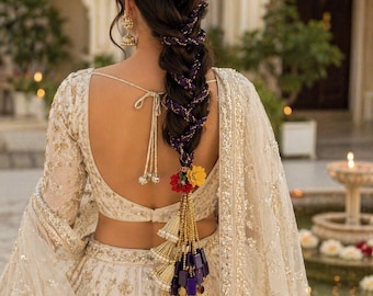 Punjabi Paranda for Women Bridal Paranda, Purple Gold Parandi with Tassel Handmade Hair Accessory Wedding Braid Jewelry Punjabi Wedding Hair