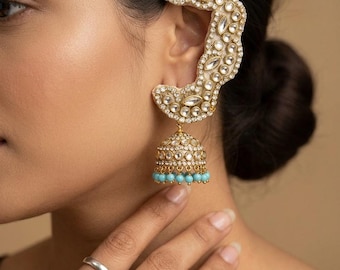 Kundan Ear Cuff Jhumka Earrings for bride to be wedding jewelry for bride sister earrings for bridesmaid  gift for mom to be gift fir her