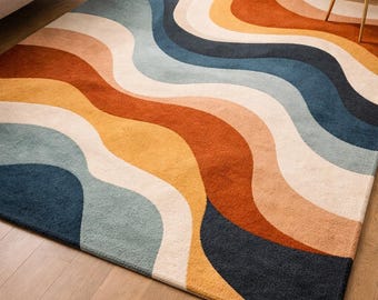 Handmade Wavy Area Rug | Mid Century Modern Living Room Decor