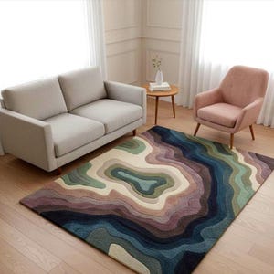 3D Tufted Rug, Multicolor Wool Wave Design with Custom Sizes