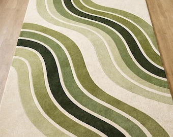 Green Abstract Area Rug Modern Wavy Living Room Carpet