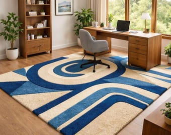 Colorful Abstract Irregular Rug, Mid Century Modern Art Floor Decor Area Rug