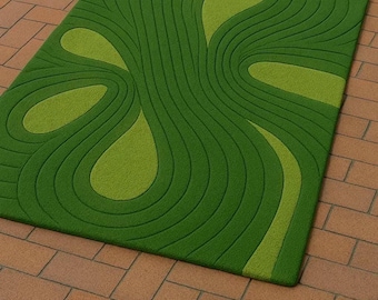 Abstract Green Moss Rug, Hand Tufted Wool Area Rug in Organic Shapes