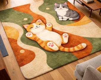 Handmade Cat Design Rug | Playful Hand-Tufted Area Rug living room