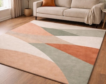 Colorful Abstract Irregular Rug, Mid Century Modern Art Floor Decor Area Rug