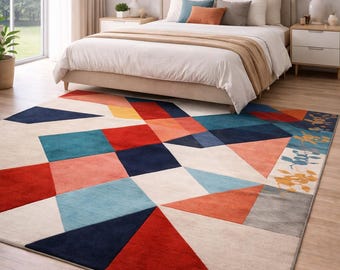 Colorful Geometric Area Rug, Modern Abstract Carpet, Living Room Rug