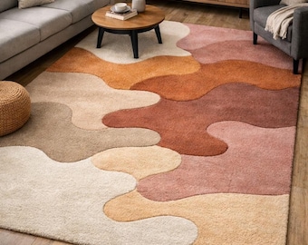 Modern Abstract Tufted Rug, Neutral Earth Tone Living Room Area Rug