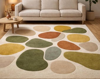 Mid Century Abstract Area Rug Modern Neutral Living Room Carpet