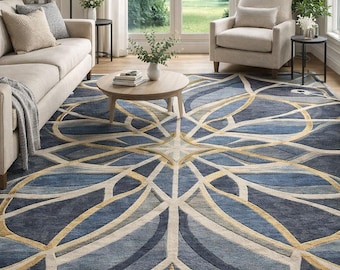 Mid Century Rug | Statement Retro | Bright Colorful Handmade | Designer Living Room | Modern Decor Interior