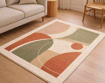 geometric earth tone rug | modern abstract handmade tufted Rug | living room floor area decor