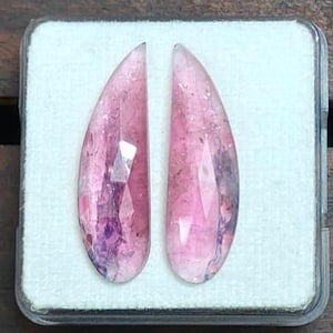 Natural Bi Tourmaline Rosecut Pair Flatback | 13.95 carat  27.50x8.30 mm