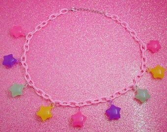 Kawaii Pastel Star Necklace, Star Necklace, Pastel Necklace, Pastel Stars, Kawaii, Pink Kawaii Nacklace, Jelly Star, Pastel Rainbow Necklace