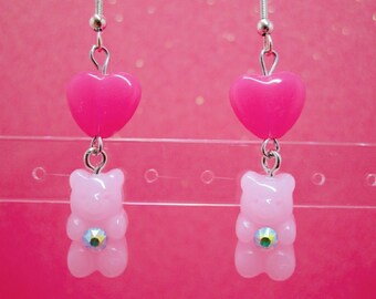 Kawaii Swarovski Gummy Bear Earrings, Swarovski Crystal Earrings, Gummy Bear Earrings, Pink, Kawaii, Crystal Earrings, Candy Earrings