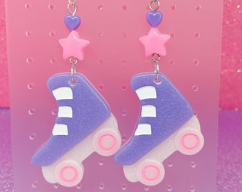 Kawaii Jumbo Roller skate Earrings,Skate Earrings,Purple Roller Skate Drop Earrings, Kawaii, Y2K, Purple Skates, Cute Skate Dangle Earrings