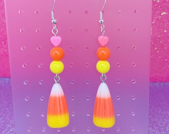 Kawaii Candy Corn Earrings, Cute Candy Corn Earrings, Kawaii, Candy Earrings, Statement Earrings, Colorful Accessories, Halloween Earrings