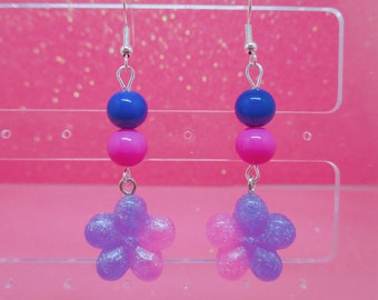 Kawaii Flower Earrings, Cute Flower Earrings, Ombre Flower Earrings, Pink Flower Earrings, Kawaii, Purple Flower Earrings, Flower Earrings