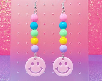 Pastel Smiley Face Earrings, Colorful Earrings, Smiley Face Earrings, Rainbow Smiley Earrings, Pastel Earrings, Kawaii, Happy Face Earrings