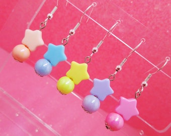 Iridescent Pastel Star Kawaii Dangle Earrings, Pastel Dangle Earrings, Pastel Earrings, Kawaii, Fairy Kei, Dainty Earrings, Star Earrings