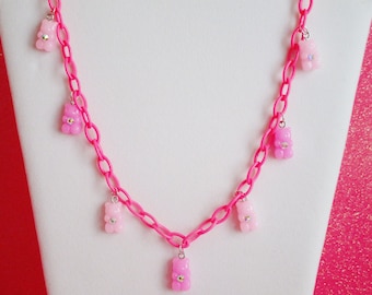 Kawaii Swarovski Gummy Bear Necklace, Swarovski Crystal Necklace, Gummy Bear Necklace, Pink, Kawaii, Valentines Necklace, Candy Necklace