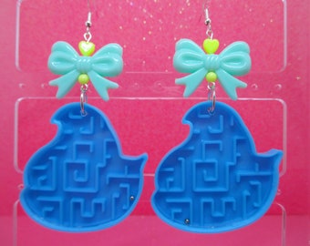 Peep Chick Maze Earrings, Kawaii Earrings, Peep Earrings, Easter Earrings, Blue Peep Earrings, Statement Earrings, Colorful Earrings