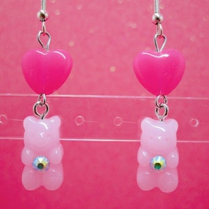 Kawaii Swarovski Gummy Bear Earrings, Swarovski Crystal Earrings, Gummy Bear Earrings, Pink, Kawaii, Crystal Earrings, Candy Earrings