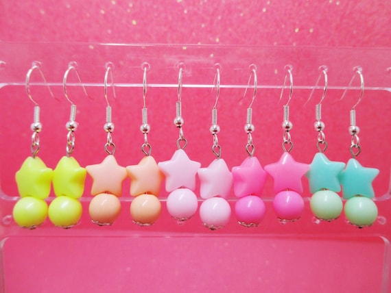 Pastel Star Kawaii Dangle Earrings, Pastel Dangle Earrings, Pastel Earrings, Kawaii, Fairy Kei, Dainty Earrings, Star Earrings