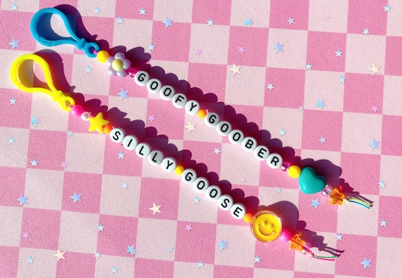 Colorful Beaded Word Keychain, Y2K Kawaii Accessory, Custom Lettering Option