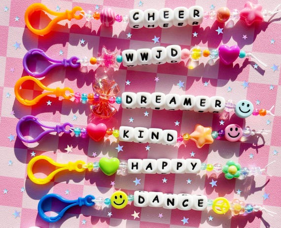 Colorful Keychain, Word Keychain, Fun Keychain, Y2K, Kawaii,Girly Pop, Unique Keychain, Bright, Cute Keychain, Beaded Word Keychain