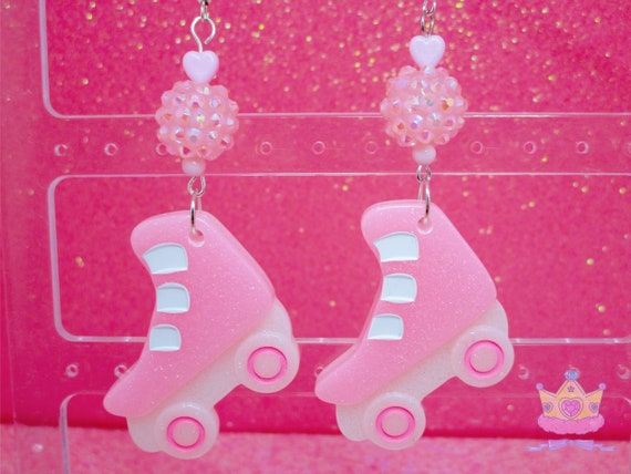 Kawaii Pink Roller Skate Earrings: Y2K Sterling Silver Hooks