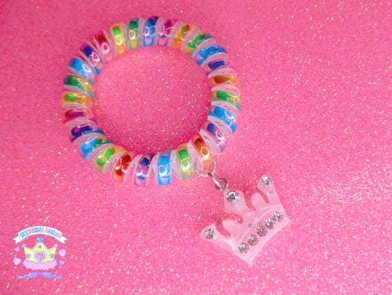 Pink Crown Charm Bracelet, Princess Bracelet, Kawaii Bracelet, Crown Bracelet, Kawaii, Colorful Charm Bracelet, Fun, Charm Bracelet