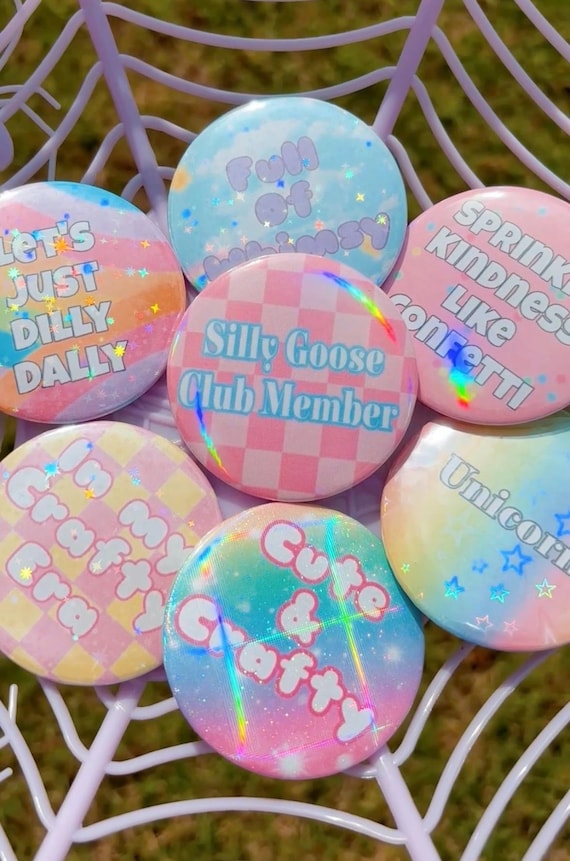 Sparkly Colorful Button Pins, Fun Flair Accessories (2.65in)