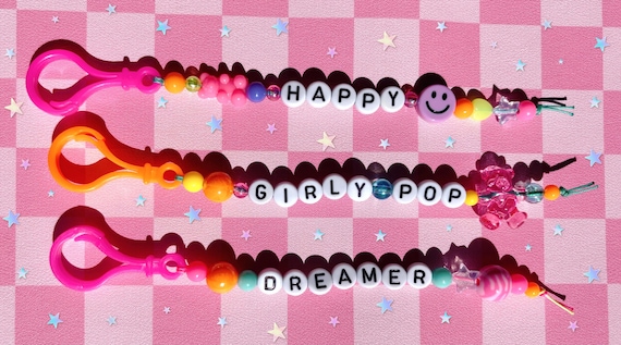 Colorful Beaded Word Keychain, Y2K Kawaii Accessory, Custom Lettering Option