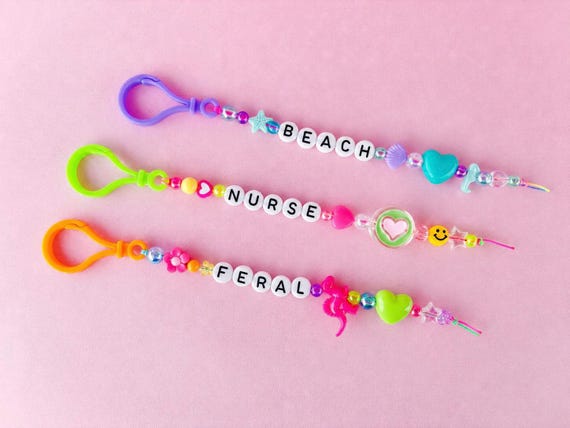Colorful Beaded Word Keychain, Y2K Kawaii Accessory, Custom Lettering Option