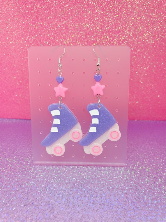 Kawaii Jumbo Roller Skate Earrings: Purple Y2K Dangle Earrings