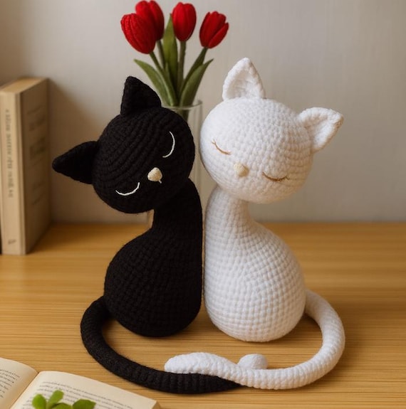 Buy Cat Couple Crochet Pattern PDF Amigurumi Plush Toy Black White