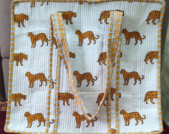 Handmade Quilted Cotton Tote Bag | Cheetah Print Travel Shoulder Bag