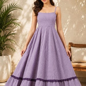 purple pastel gingham dress Love Found Purple Gingham Tiered Midi Dress, Small - The Mint Julep Boutique