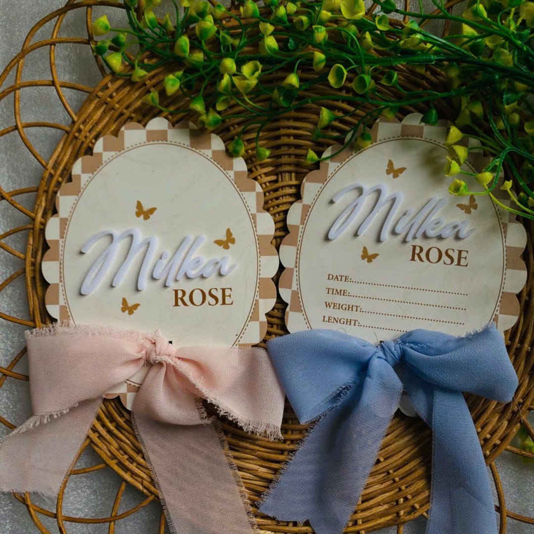 Personalized Baby Name Sign & Birth Stats Board, Bow Baby Announcement ...