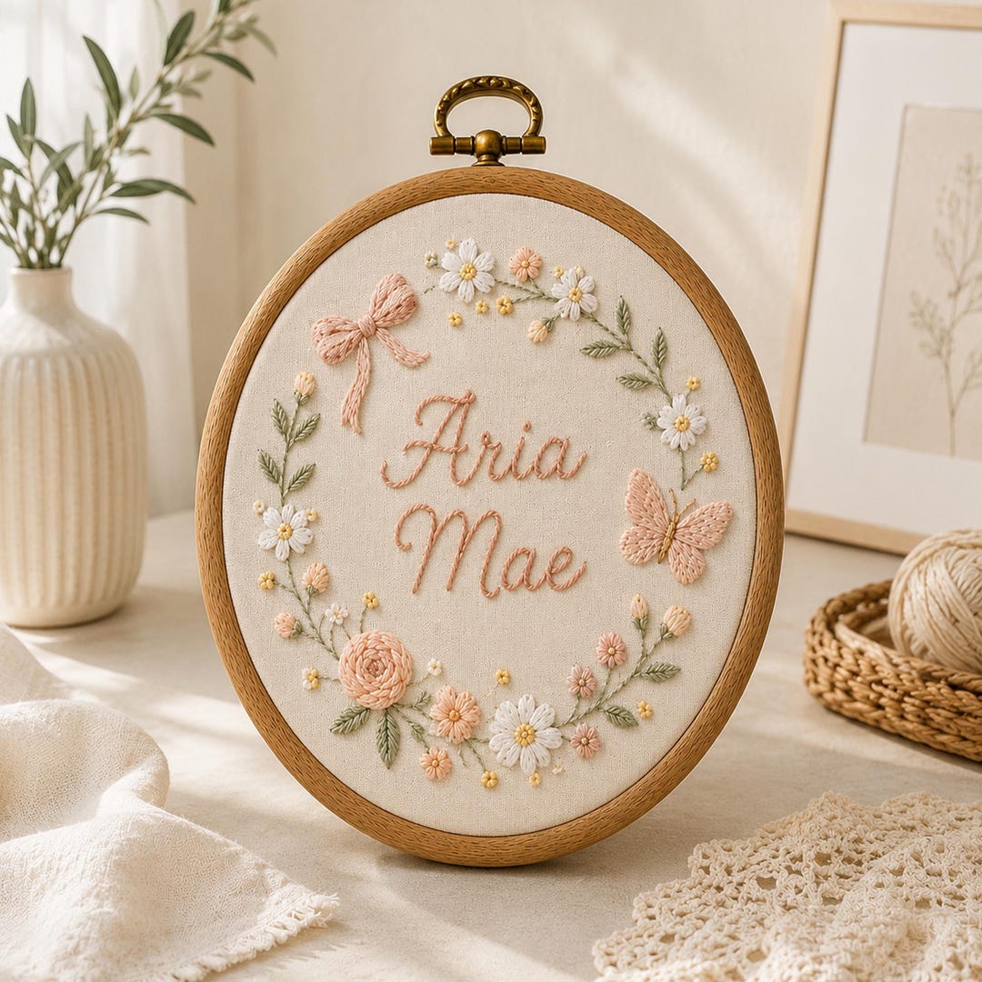 Personalized Floral Embroidery Hoop Sign, Custom Baby Girl Name Decor ...